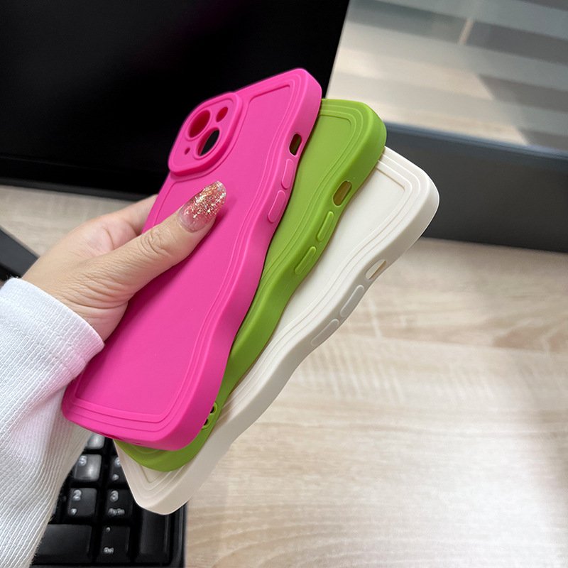 Phone Case Wavy TPU Large Wave Phone Case for iPhone 16 15 14 13 12 11 8 Plus Solid Color Curly Wave Frame Soft for iPhone Case