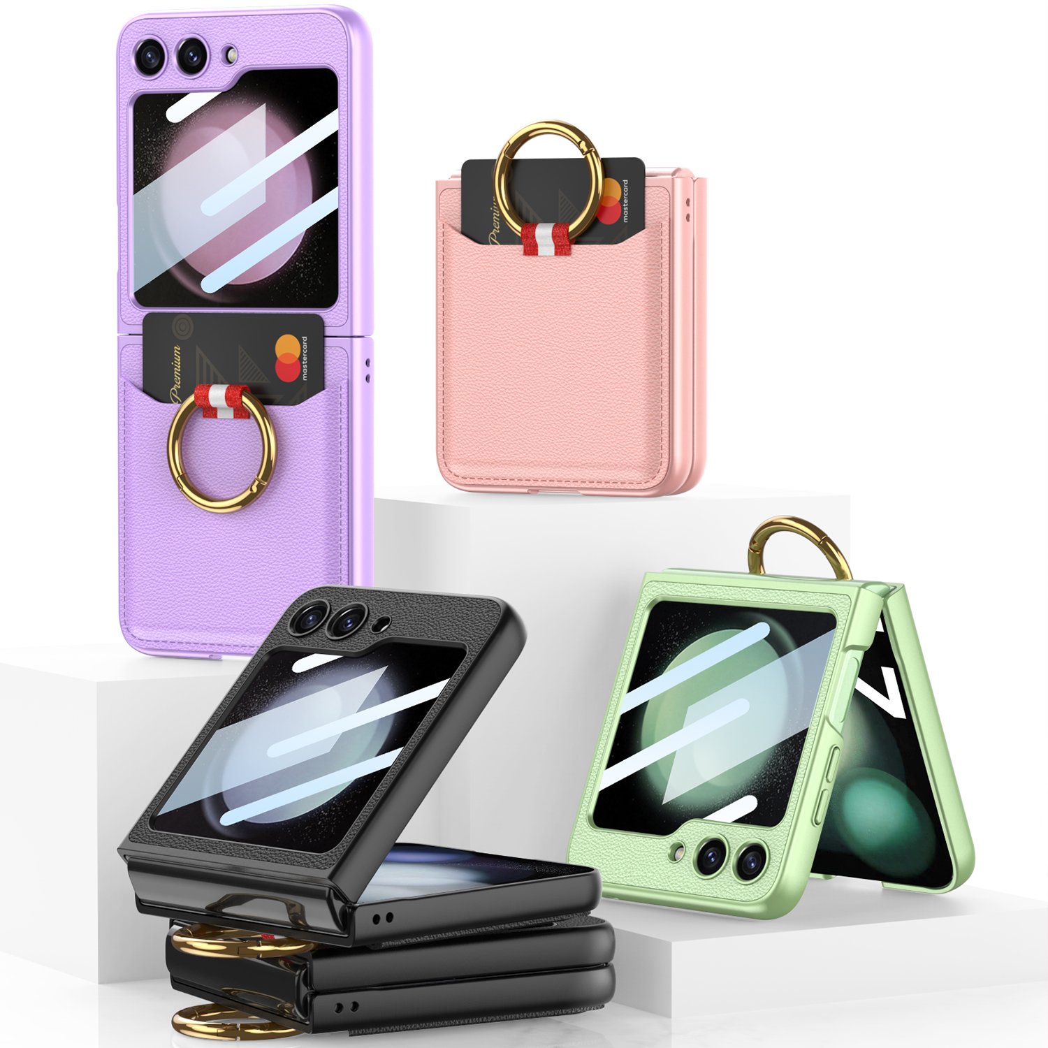galaxy z flip 5 flip 6 case pc finger ring with card slot folding cell phone case for samsung galaxy z flip 6 fold 6