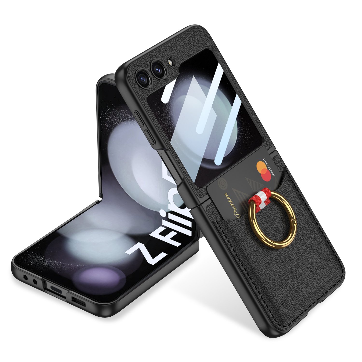 galaxy z flip 5 flip 6 case pc finger ring with card slot folding cell phone case for samsung galaxy z flip 6 fold 6
