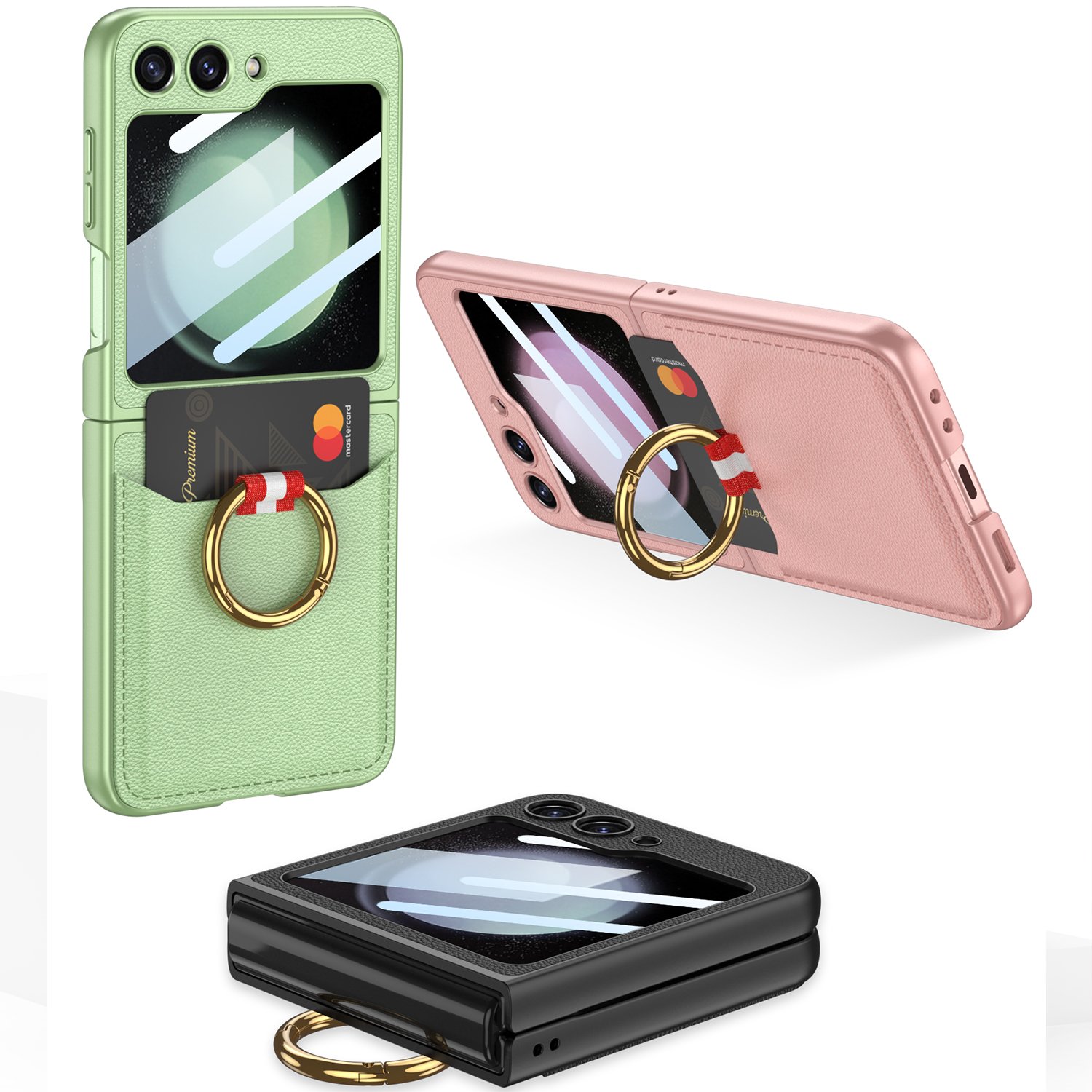 galaxy z flip 5 flip 6 case pc finger ring with card slot folding cell phone case for samsung galaxy z flip 6 fold 6