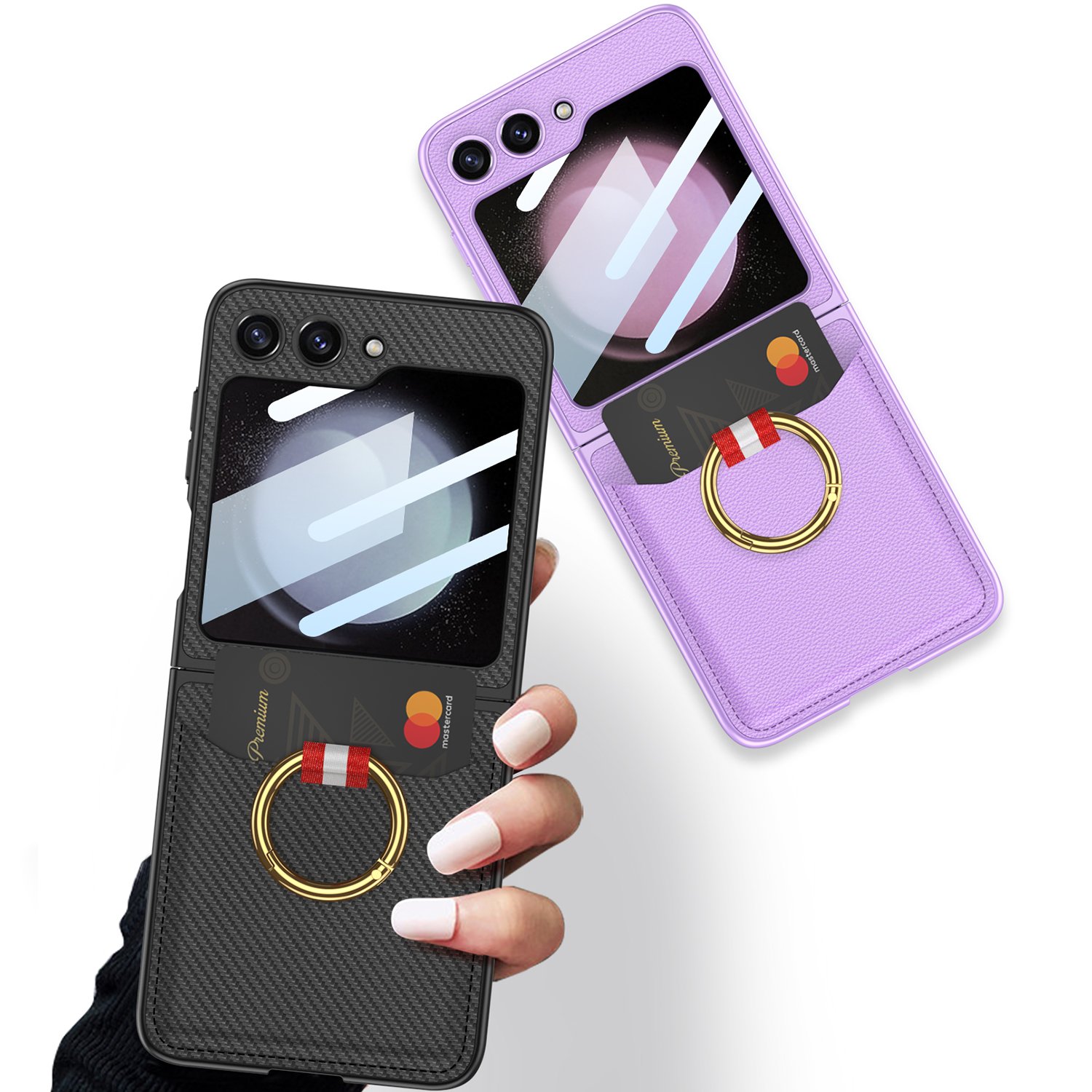 galaxy z flip 5 flip 6 case pc finger ring with card slot folding cell phone case for samsung galaxy z flip 6 fold 6