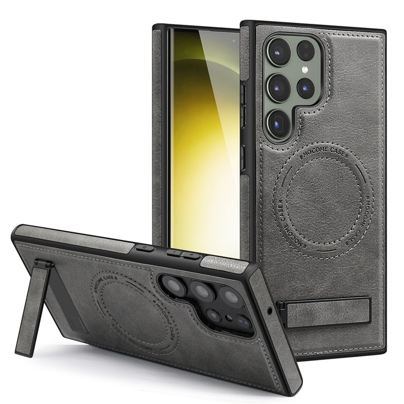 Luxury business pu leather magnetic phone case for samsung galaxy s24 23 22 plus ultra with invisible hidden stand