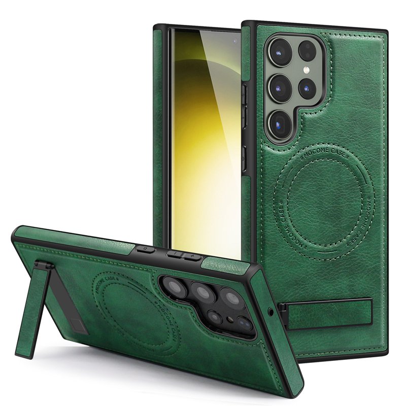 Luxury business pu leather magnetic phone case for samsung galaxy s24 23 22 plus ultra with invisible hidden stand