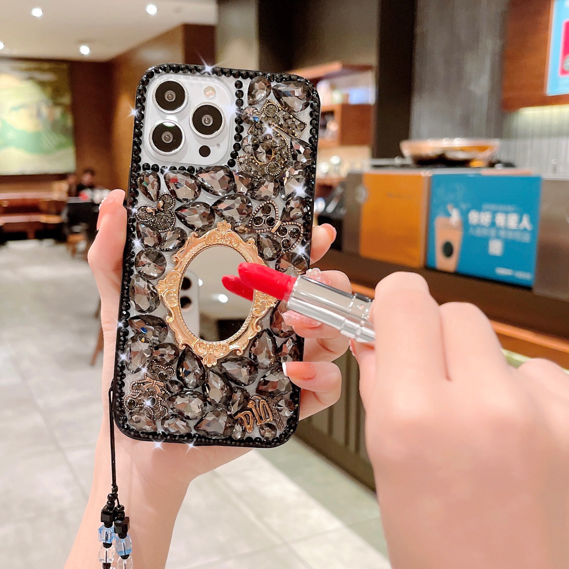 glitter bling shiny mirror fashion luxury factory waist strap diamond phone cover case for iphone 16 15 14 13 12 11 xr xsmax 678