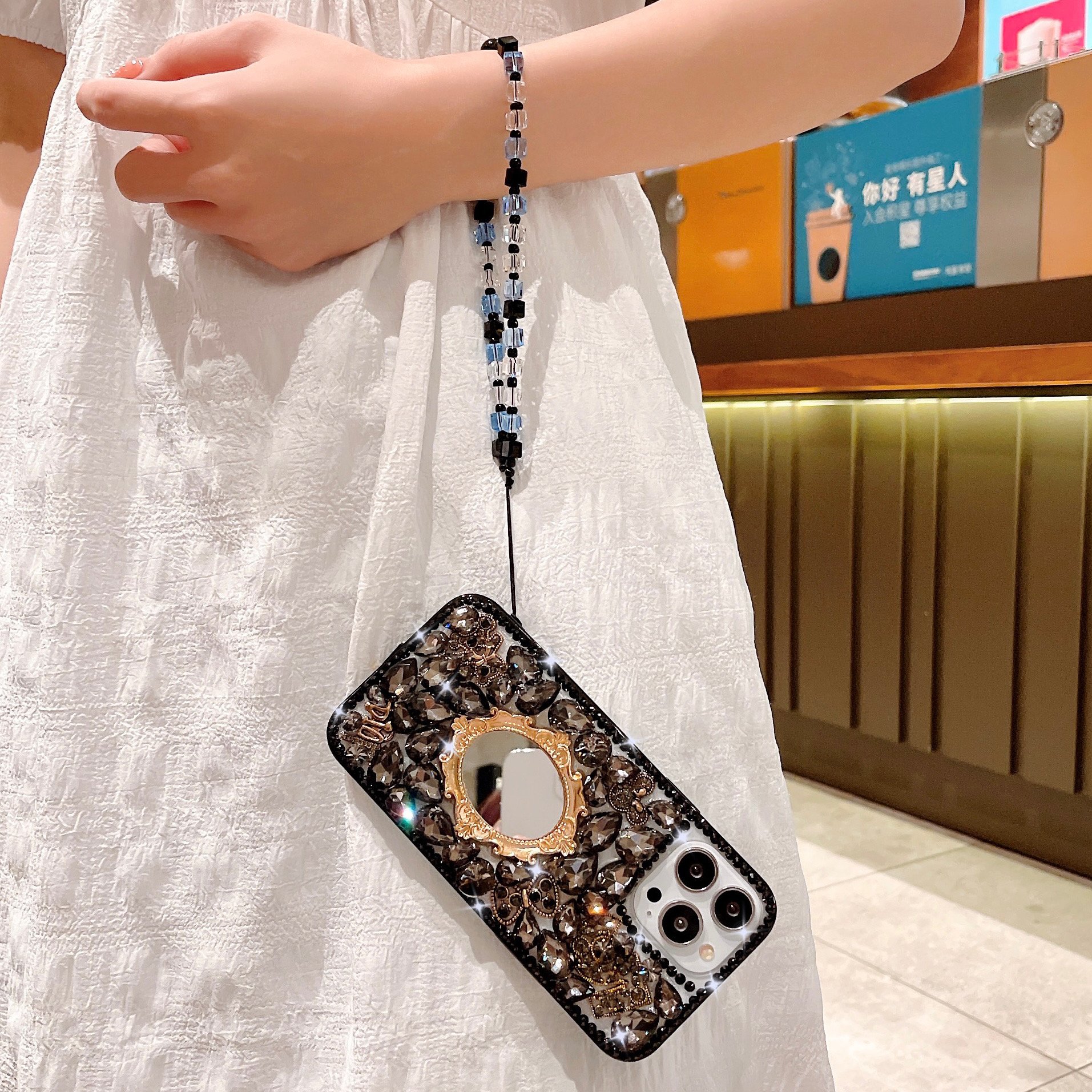glitter bling shiny mirror fashion luxury factory waist strap diamond phone cover case for iphone 16 15 14 13 12 11 xr xsmax 678