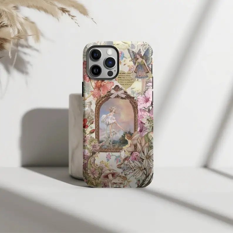Vintage Fairy Garden Collage Phone Case For IPHONE 15PRO MAX 14 13 12 11 PRO Plus Acrylic TPU Two in one Mobile Phone Cases