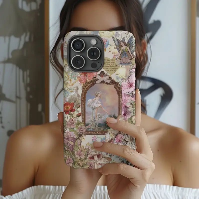 Vintage Fairy Garden Collage Phone Case For IPHONE 15PRO MAX 14 13 12 11 PRO Plus Acrylic TPU Two in one Mobile Phone Cases
