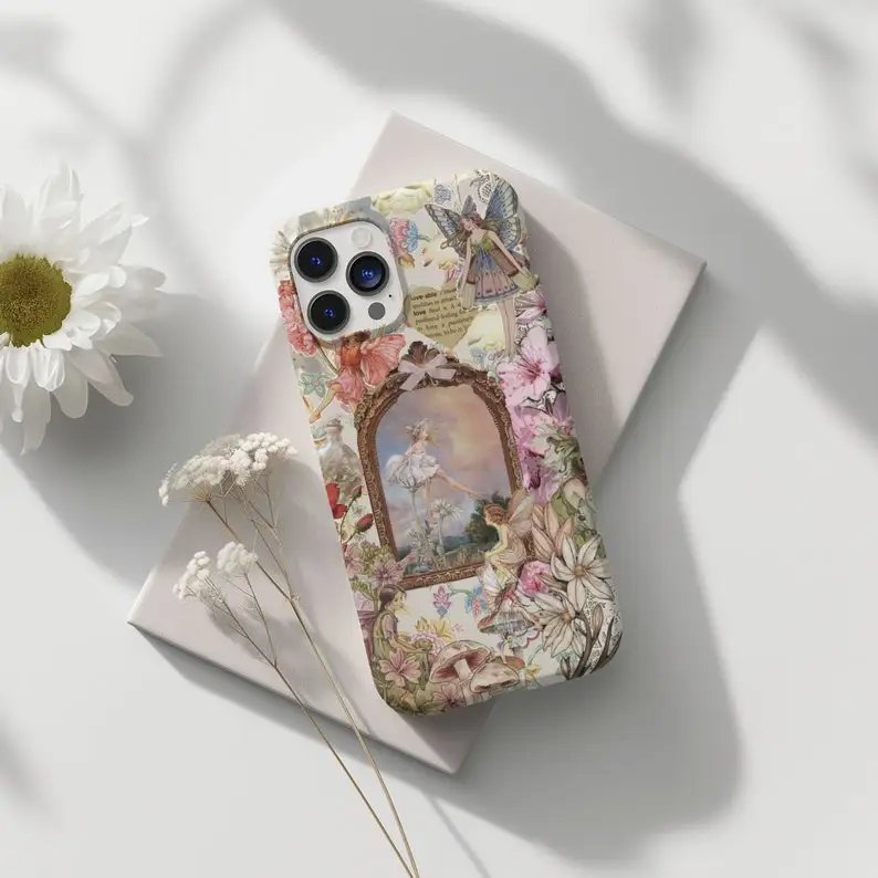Vintage Fairy Garden Collage Phone Case For IPHONE 15PRO MAX 14 13 12 11 PRO Plus Acrylic TPU Two in one Mobile Phone Cases