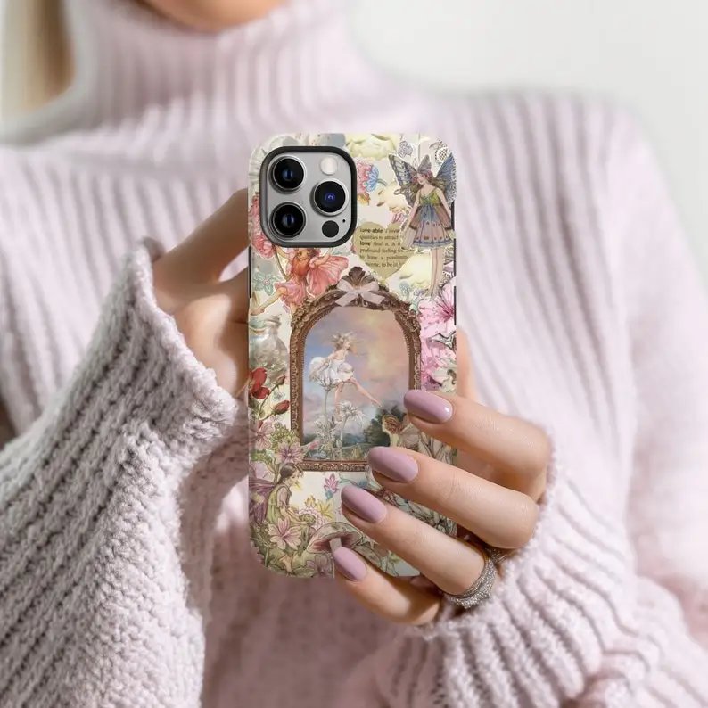 Vintage Fairy Garden Collage Phone Case For IPHONE 15PRO MAX 14 13 12 11 PRO Plus Acrylic TPU Two in one Mobile Phone Cases
