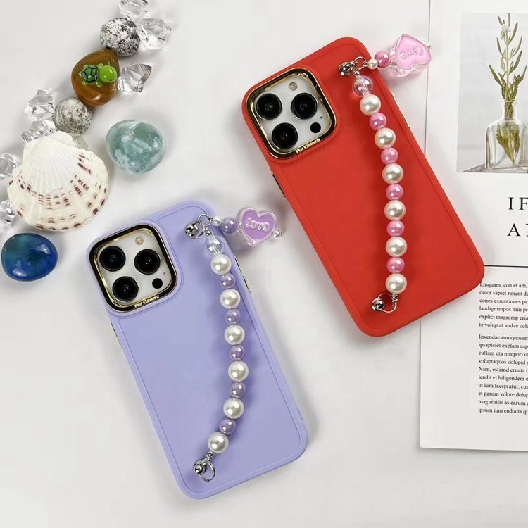 wholesale for samsung s20 s21 s22 s23 s24 plus ultra electroplated lady girl pearl love heart chain wristband mobile phone case