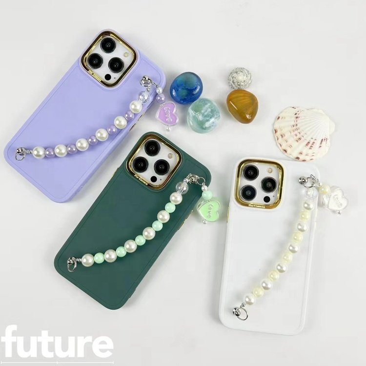 wholesale for samsung s20 s21 s22 s23 s24 plus ultra electroplated lady girl pearl love heart chain wristband mobile phone case