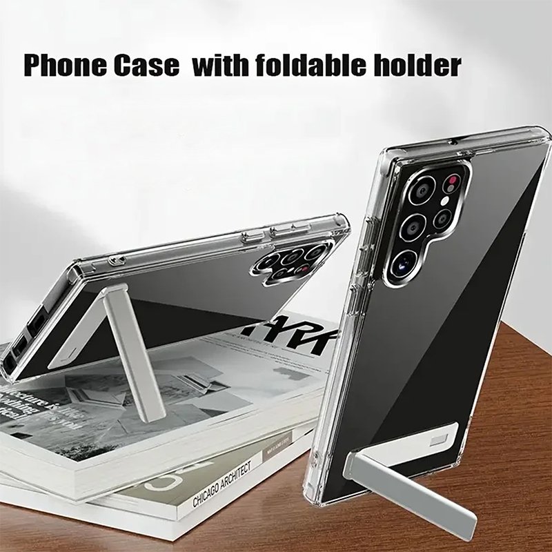 Kickstand Clear Mobile Phone Case for Samsung Galaxy S24 Ultra S23 S22 Plus New Products 2024 Hard PC Soft Bumper Slim Cover