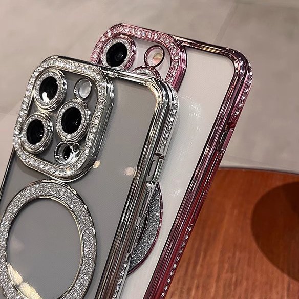 Electroplating Diamond Mobile Phone Case for iPhone 16 15 Pro Max 14 13 12 11 Magnetic Clear Glitter Phone Case Electroplated