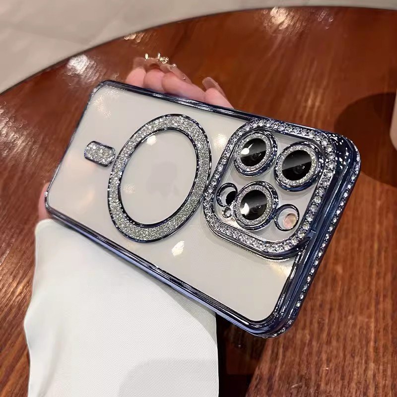 Electroplating Diamond Mobile Phone Case for iPhone 16 15 Pro Max 14 13 12 11 Magnetic Clear Glitter Phone Case Electroplated