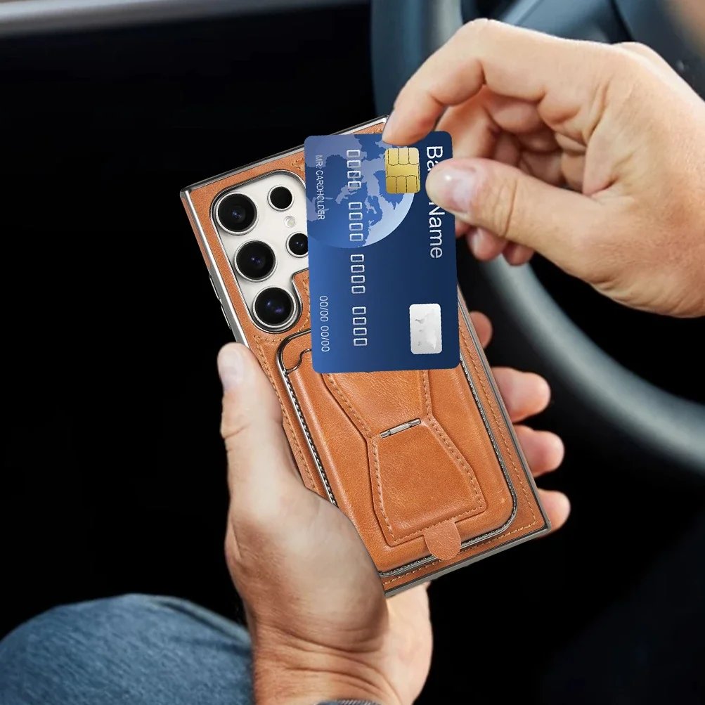 New Design 2 in 1 With Magnetic Removable Black Card Holder Stand Leather Wallet Phone Case For Samsung S24 Ultra S23 Plus