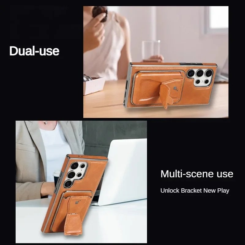 New Design 2 in 1 With Magnetic Removable Black Card Holder Stand Leather Wallet Phone Case For Samsung S24 Ultra S23 Plus