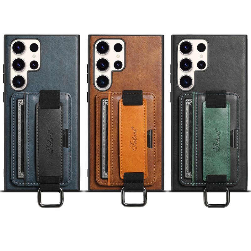 Mobile Phone Cases For Samsung A14 5G card phone case A54 5G wrist strap protective leather case S22/S23Plus back cover