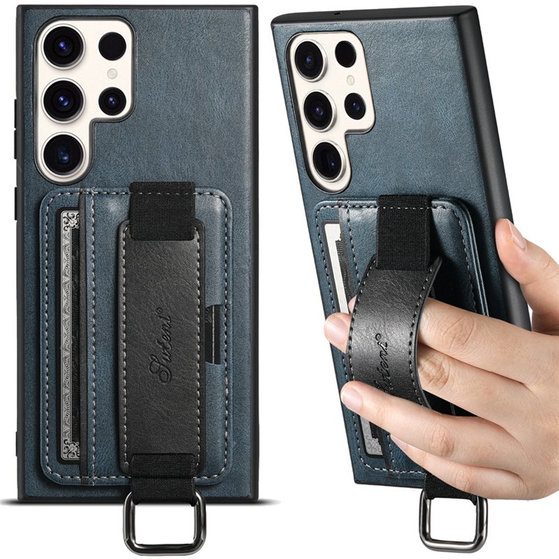 Mobile Phone Cases For Samsung A14 5G card phone case A54 5G wrist strap protective leather case S22/S23Plus back cover