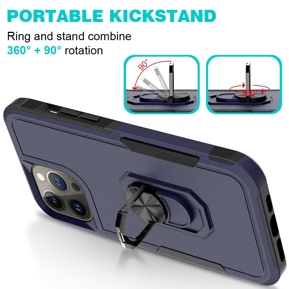 Dual Layers Plastic TPU Mobile Phone Cases For iPhone 16 15 14 13 Pro Max Magnetic Metal Ring Holder Kickstand Back Cover