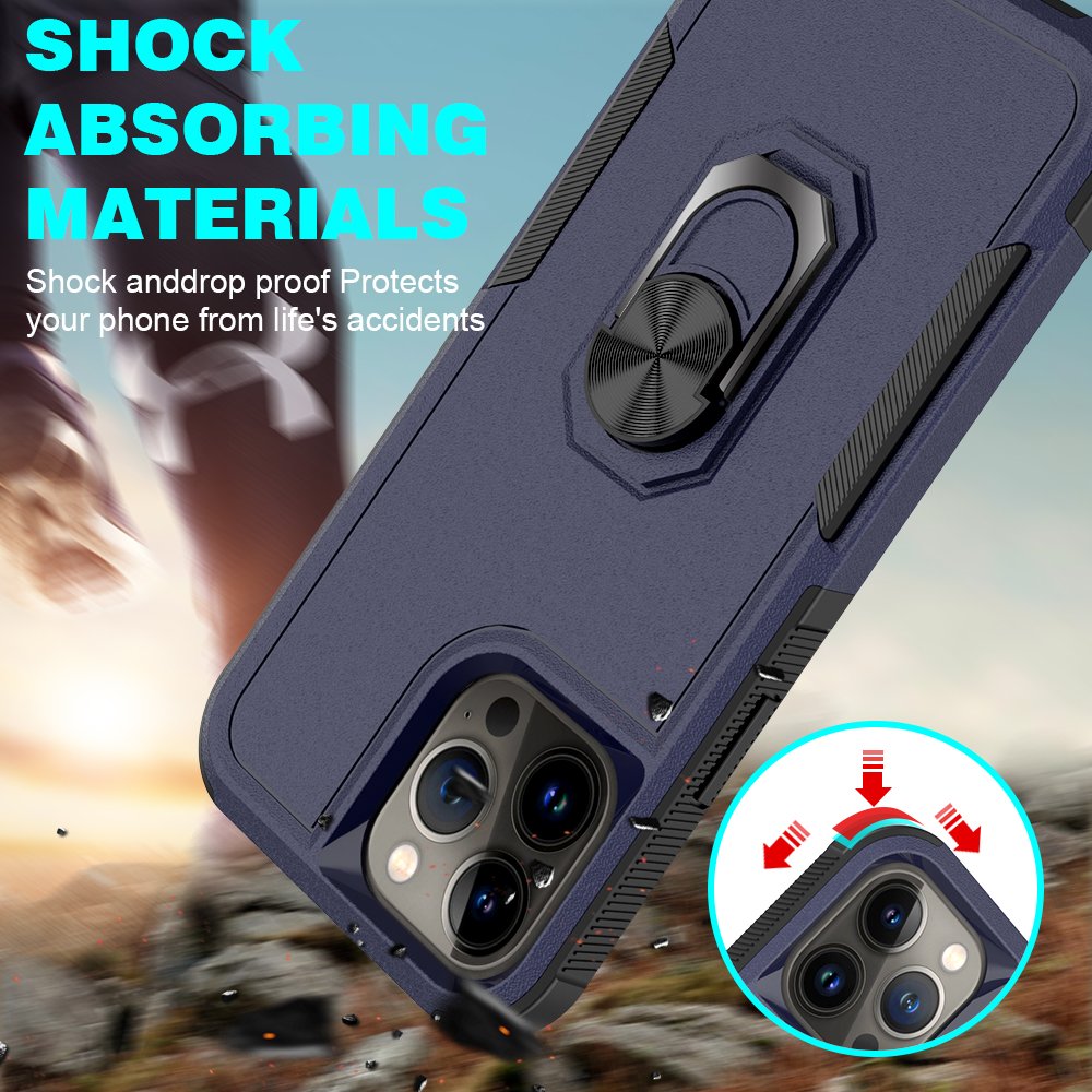 Dual Layers Plastic TPU Mobile Phone Cases For iPhone 16 15 14 13 Pro Max Magnetic Metal Ring Holder Kickstand Back Cover