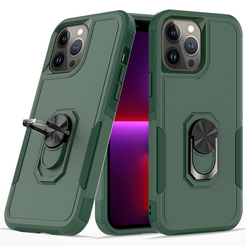 Dual Layers Plastic TPU Mobile Phone Cases For iPhone 16 15 14 13 Pro Max Magnetic Metal Ring Holder Kickstand Back Cover