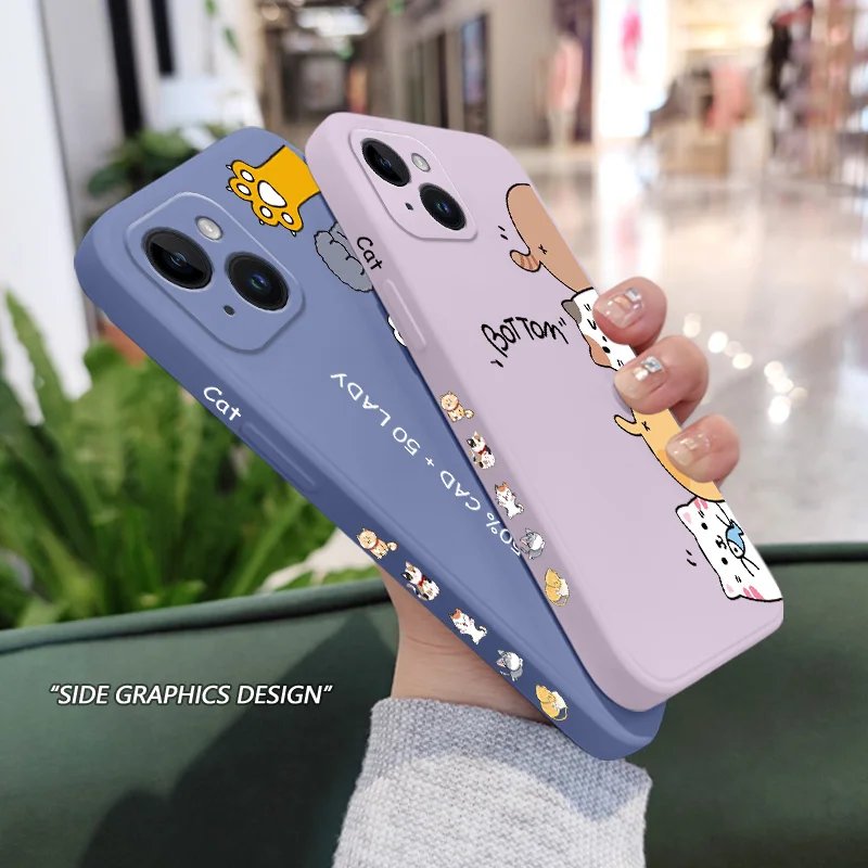 Cat Litter Phone Case For IPhone 15 14 13 12 11 Plus Pro Max Mini X XR XS SE2020 8 7 6 6S Plus Liquid Silicone Cover
