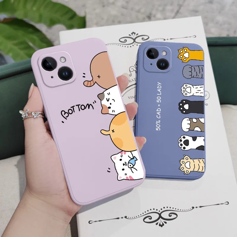 Cat Litter Phone Case For IPhone 15 14 13 12 11 Plus Pro Max Mini X XR XS SE2020 8 7 6 6S Plus Liquid Silicone Cover