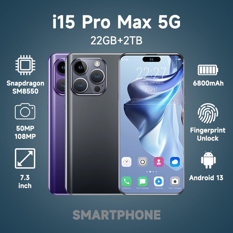 2024 New 15 Pro max Global Version Smartphone 16G+1TB 6800mAh 50MP+108MP 4G/5G Network Cellphone Dual Sim Android Mobile Phone