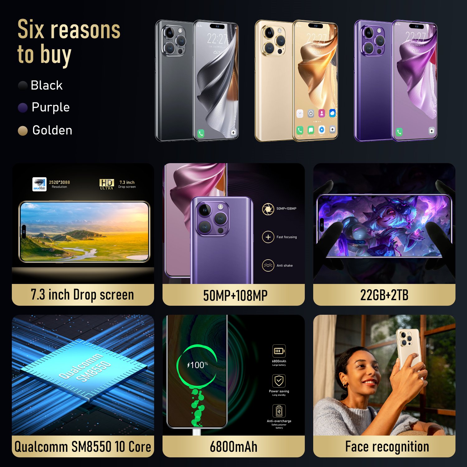 2024 New 15 Pro max Global Version Smartphone 16G+1TB 6800mAh 50MP+108MP 4G/5G Network Cellphone Dual Sim Android Mobile Phone