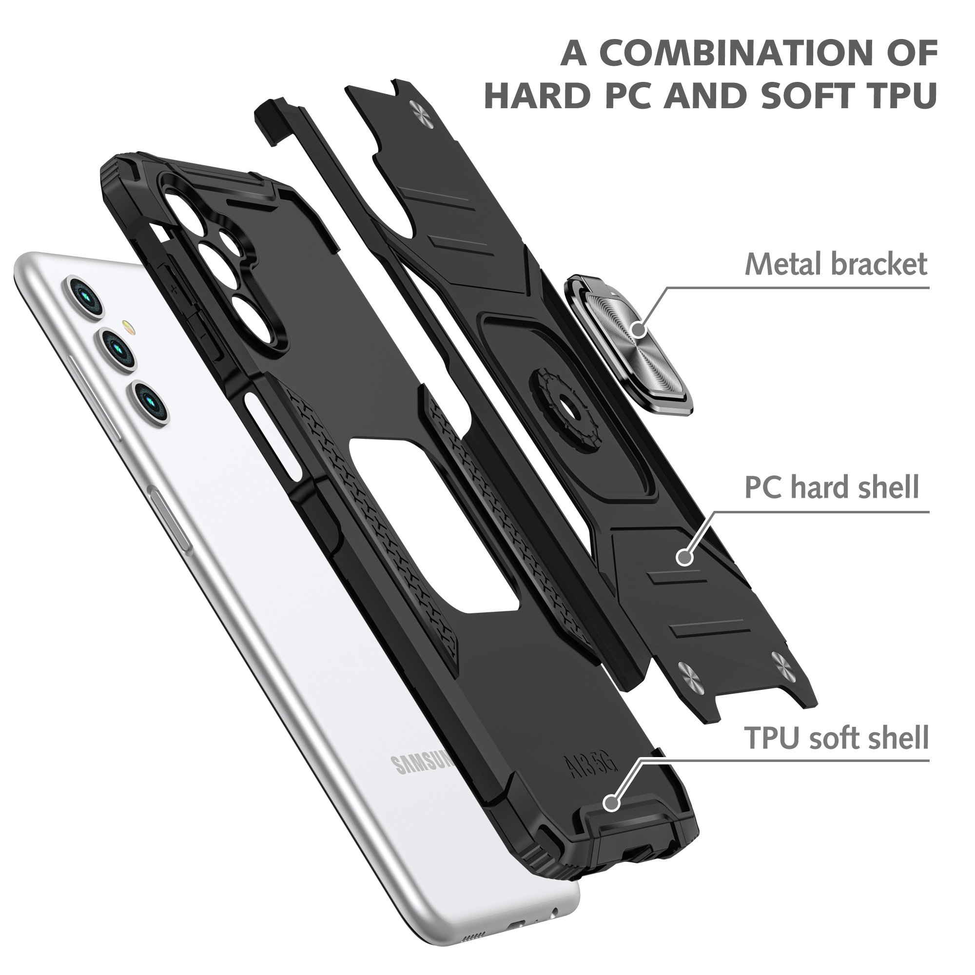 Anti Gravity Armor Ring Phone Case for Samsun Galaxy A23 A53 A34 A25 35 A55protection Back Cover Plain Simple Mobile Phone Cases