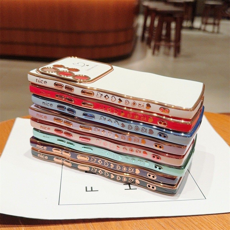 TPU Shockproof Luxury Plating Cute Love Heart Wave Soft Silicone Mobile Phone Case for Samsung A15 A25 A55 S23 S24U