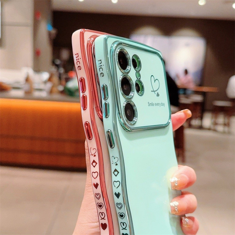 TPU Shockproof Luxury Plating Cute Love Heart Wave Soft Silicone Mobile Phone Case for Samsung A15 A25 A55 S23 S24U
