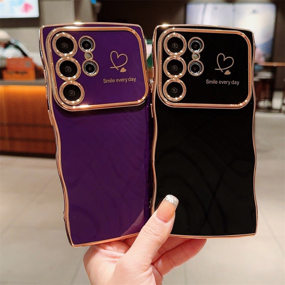 TPU Shockproof Luxury Plating Cute Love Heart Wave Soft Silicone Mobile Phone Case for Samsung A15 A25 A55 S23 S24U