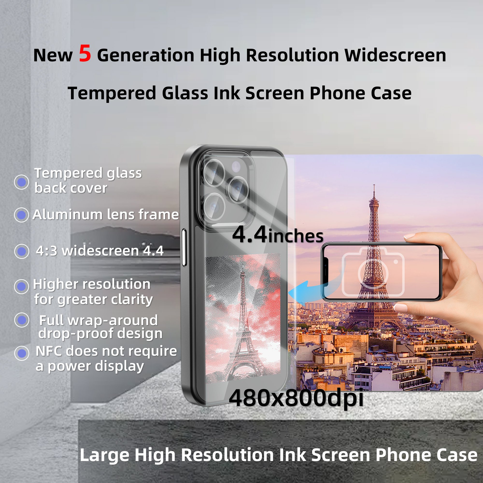 Tempered glass AI phone case new trending products luxury mobile accessories ink screen for phone case NFC e display cases