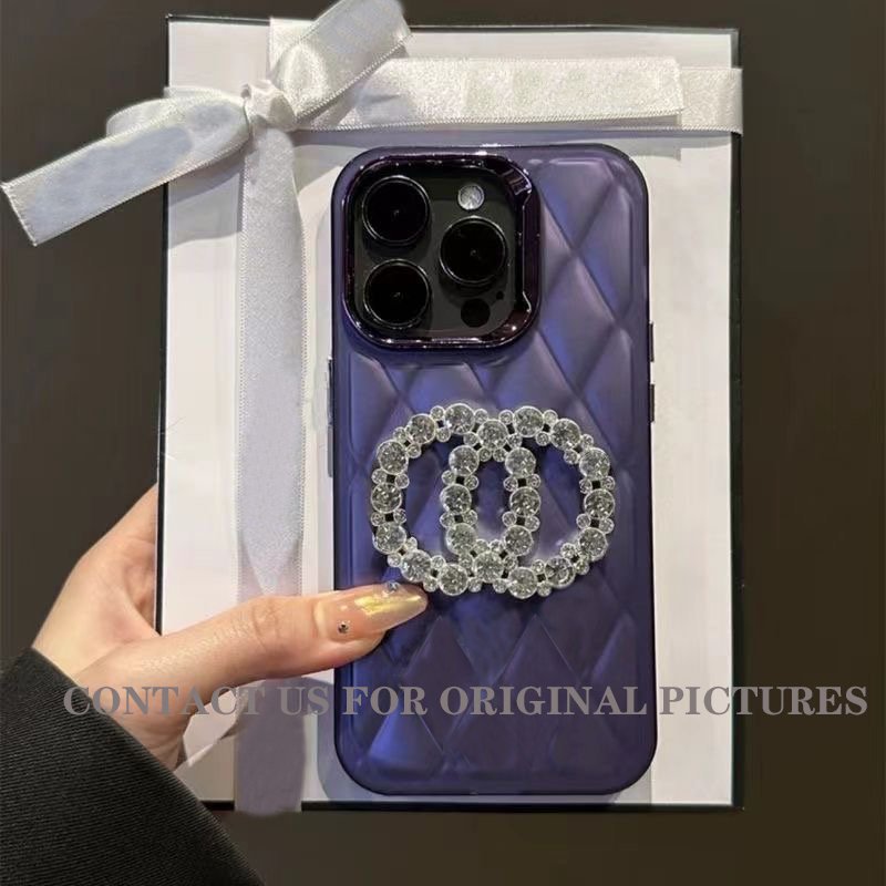 BZ093 Luxury Designer double CC Acrylic phone case for iPhone 15Pro max/13p/1412 rhombus pattern protective phone case