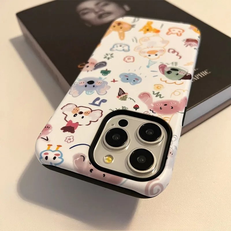 Many Animals Cartoon Cute Phone Case for IPHONE 15PRO MAX 14 13 12 11 PRO Plus 15pro Acrylic TPU Two in One Mobile Phone Cases