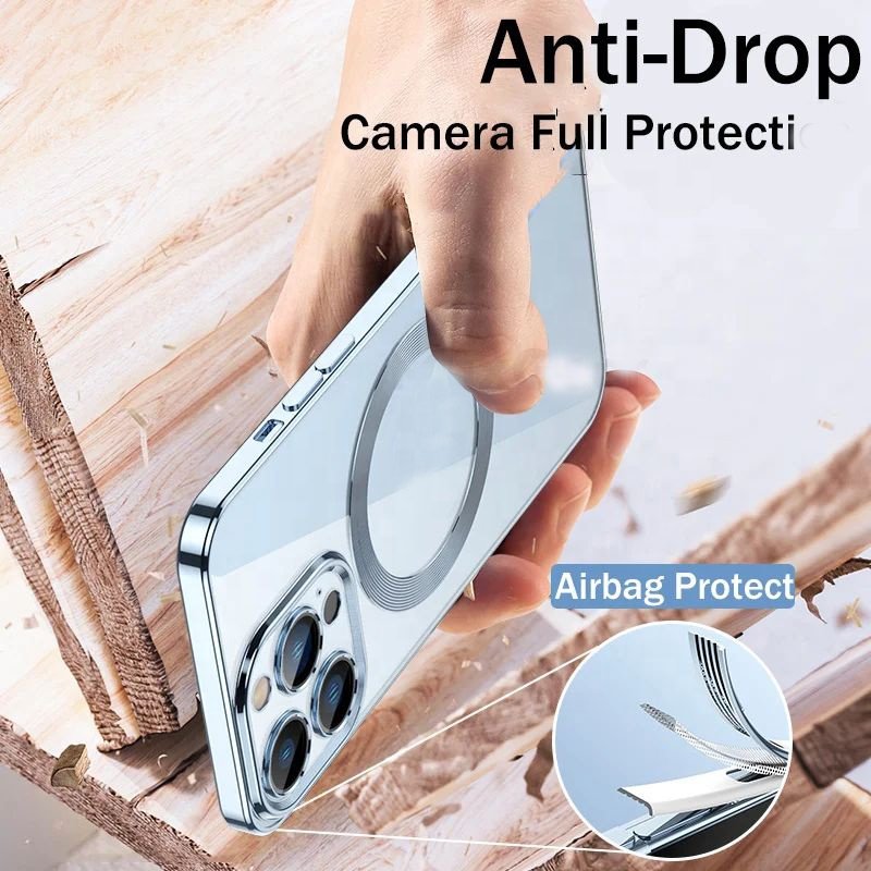 Hot Clear Plating Magnetic Phone Case For iPhone 16 Pro Max Plus 15 14 13 12 Pro X XS XR Wireless Charging Soft TPU Bumper Cover