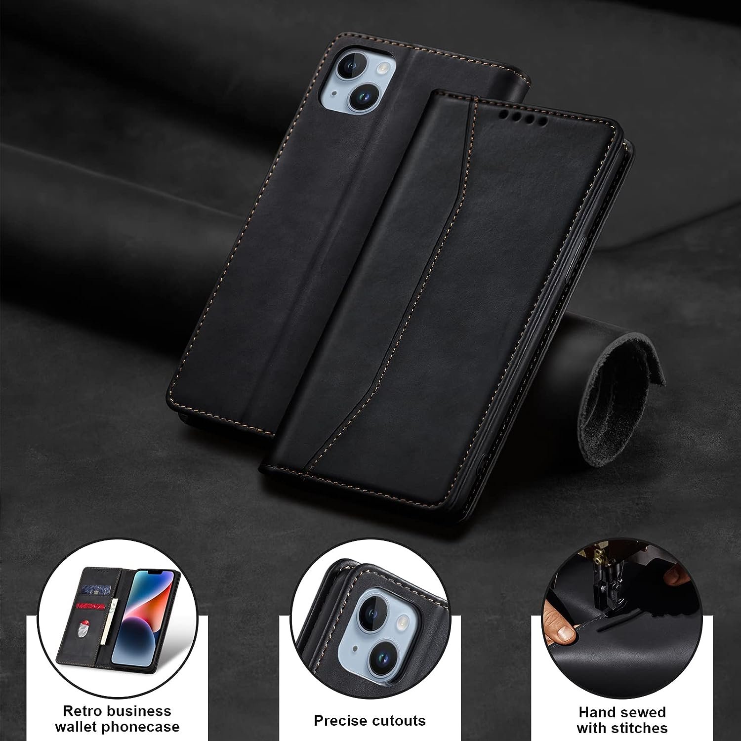 Magnetic Men Women Leather Wallets Mobile Phone Cases For iPhone 16 15 14 13 Pro Max Kickstand Full Protection Shockproof Cover