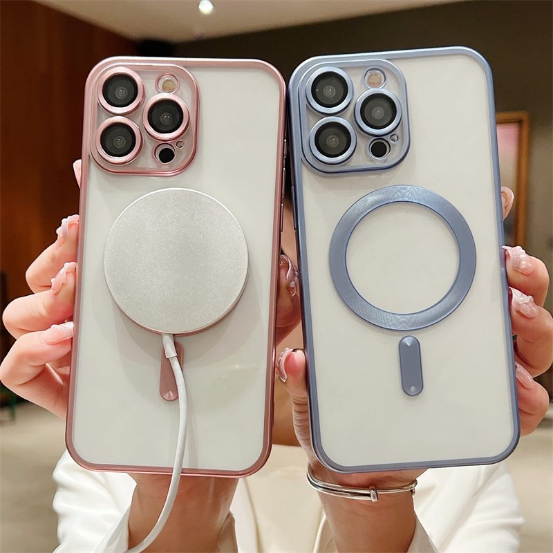 Hot Selling Products Lens Film Protection Plating TPU Phone Case For iPhone 15 14 Plus 13 12 15 Pro Max Magnetic Charging Shell