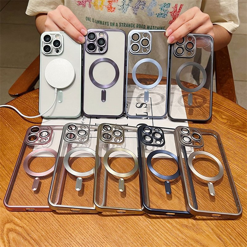 Hot Selling Products Lens Film Protection Plating TPU Phone Case For iPhone 15 14 Plus 13 12 15 Pro Max Magnetic Charging Shell