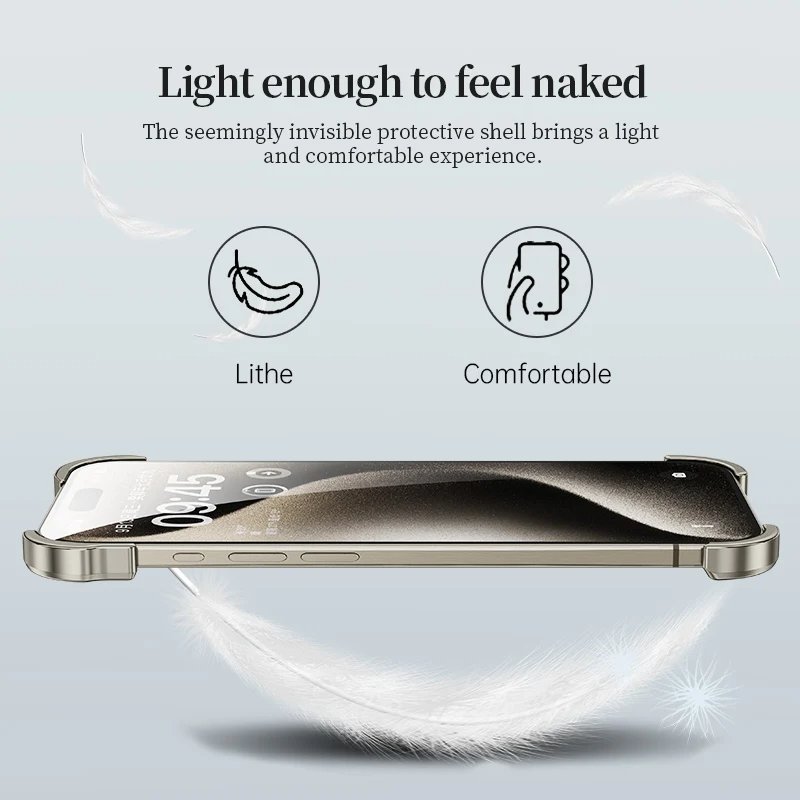Designed Aluminum Shockproof Corner Pad Cover For iPhone 16 15 14 13 12 Pro Max With Camera Lens Protection Frameless Phone Case