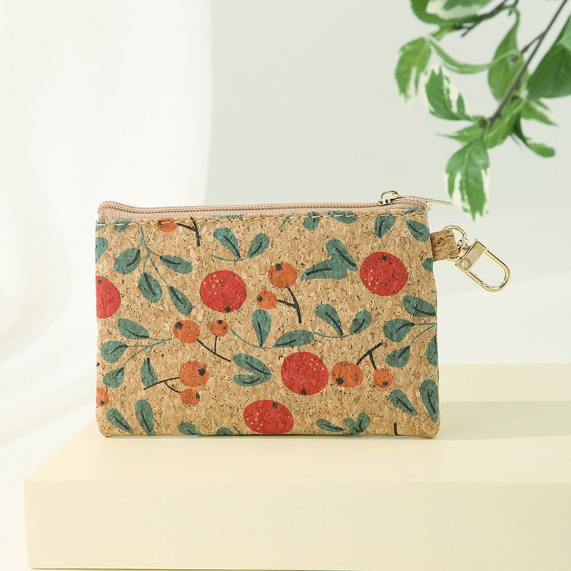 New Arriving Eco Friendly Women Cork Custom Cute Coin Purse Portable Keychain Zipper Bag Credit Card Holder Wallet Vegan Gift