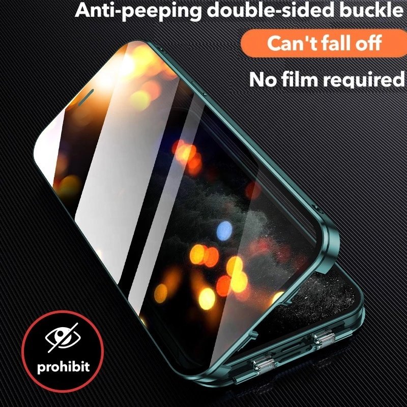 360 Full Protection Anti Peeping Privacy Double Sided Tempered Glass Metal Bumper Magnetic Case For iPhone 11 12 14 Pro Max plus