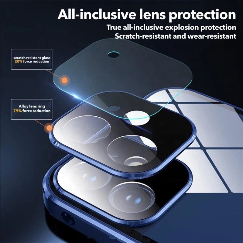 360 Full Protection Anti Peeping Privacy Double Sided Tempered Glass Metal Bumper Magnetic Case For iPhone 11 12 14 Pro Max plus