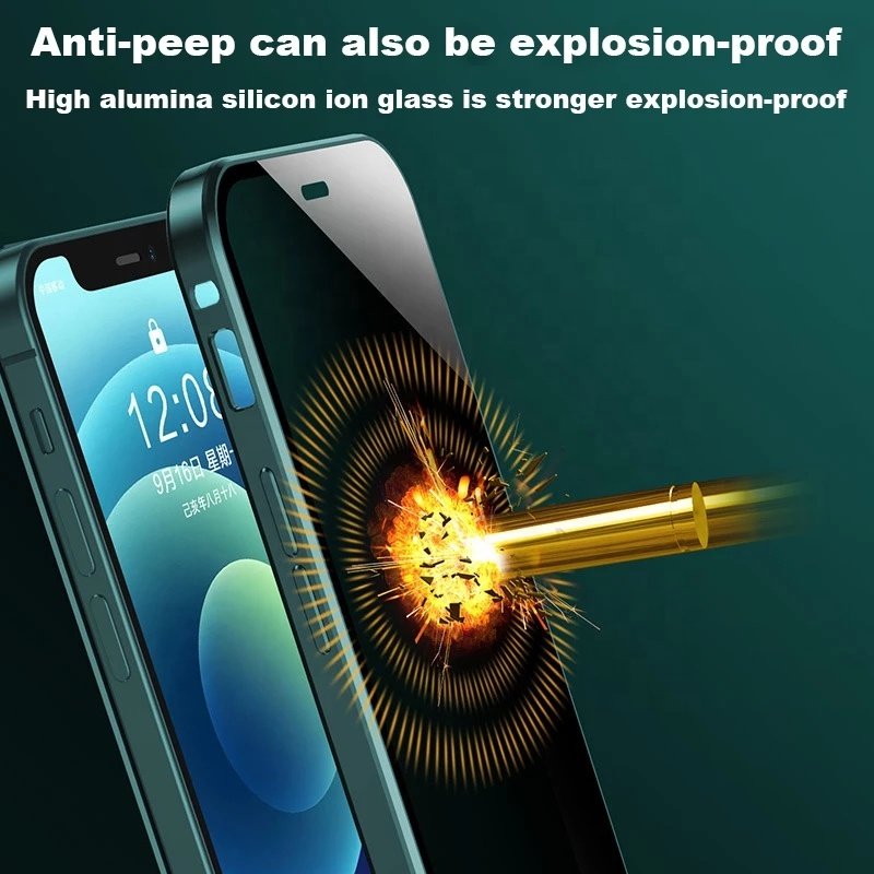 360 Full Protection Anti Peeping Privacy Double Sided Tempered Glass Metal Bumper Magnetic Case For iPhone 11 12 14 Pro Max plus