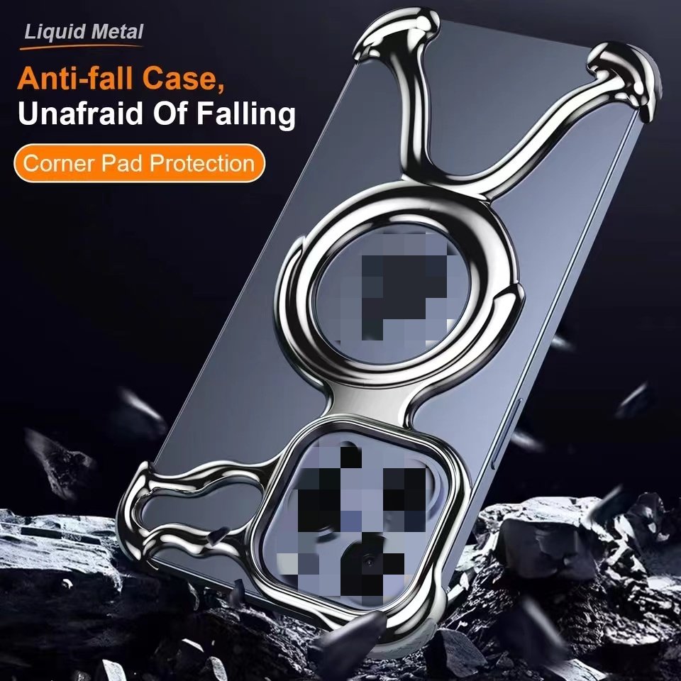 Luxury Magnetic Liquid Metallic Plating PC Cell Phone Case For iPhone 14 15 Pro Max Hollow Dissipation Case Shockproof Cover