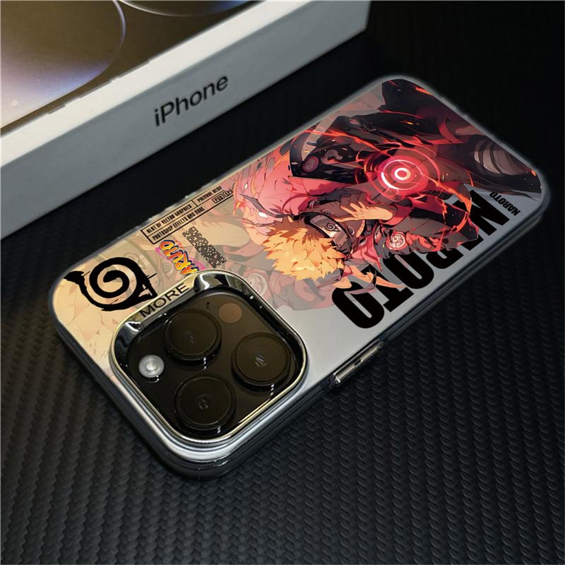 Anime Uzumaki Narutos Demon Slayer Mobile Phone Case Electroplating Camera Protective Case for iPhone 14 15 pro max