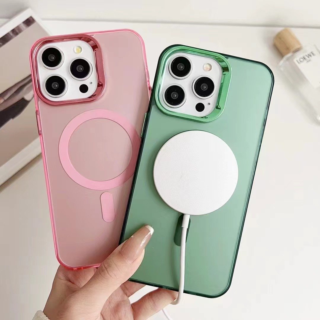 Electroplating Magnetic Acrylic Matte Clear TPU Wireless Charging Phone Case For IPhone 16 14 15 Pro Max Plus Back Mobile Cover
