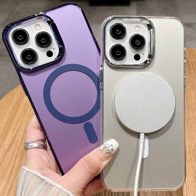 Electroplating Magnetic Acrylic Matte Clear TPU Wireless Charging Phone Case For IPhone 16 14 15 Pro Max Plus Back Mobile Cover