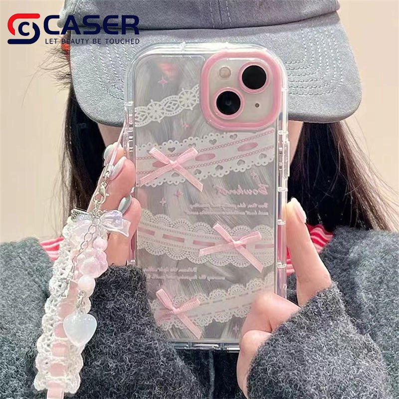 Gradient Flash Glitter Bow Mobile Phone Case With Lace Bracelet Anti Drop Airbag Mobile Phone Cover For Iphone 16 Pro Max 15